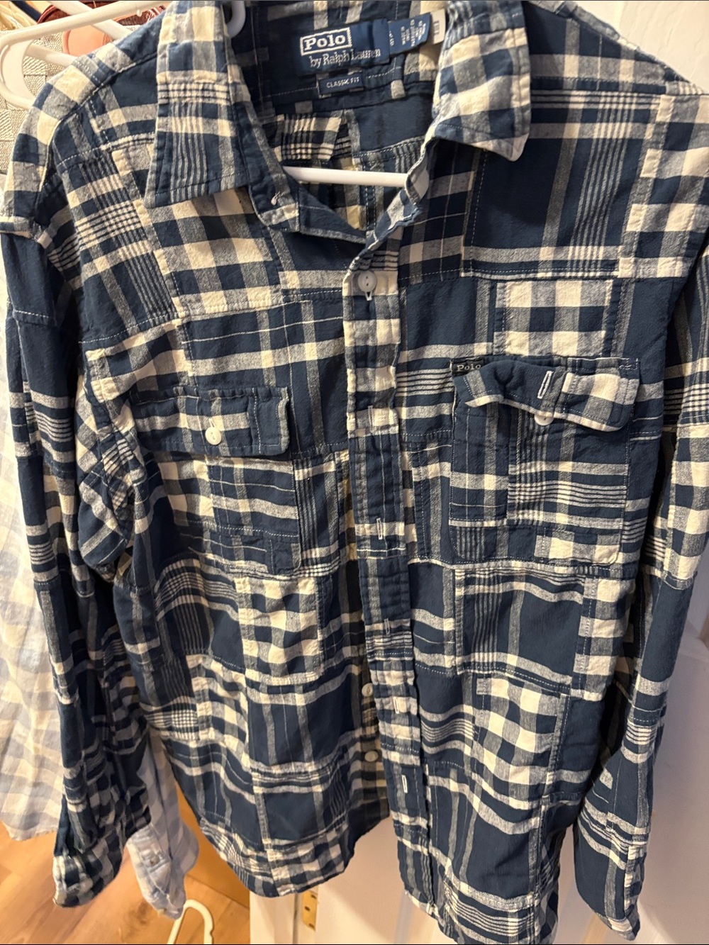 Ralph Lauren Navy and Cream Plaid Button-Down Shirt